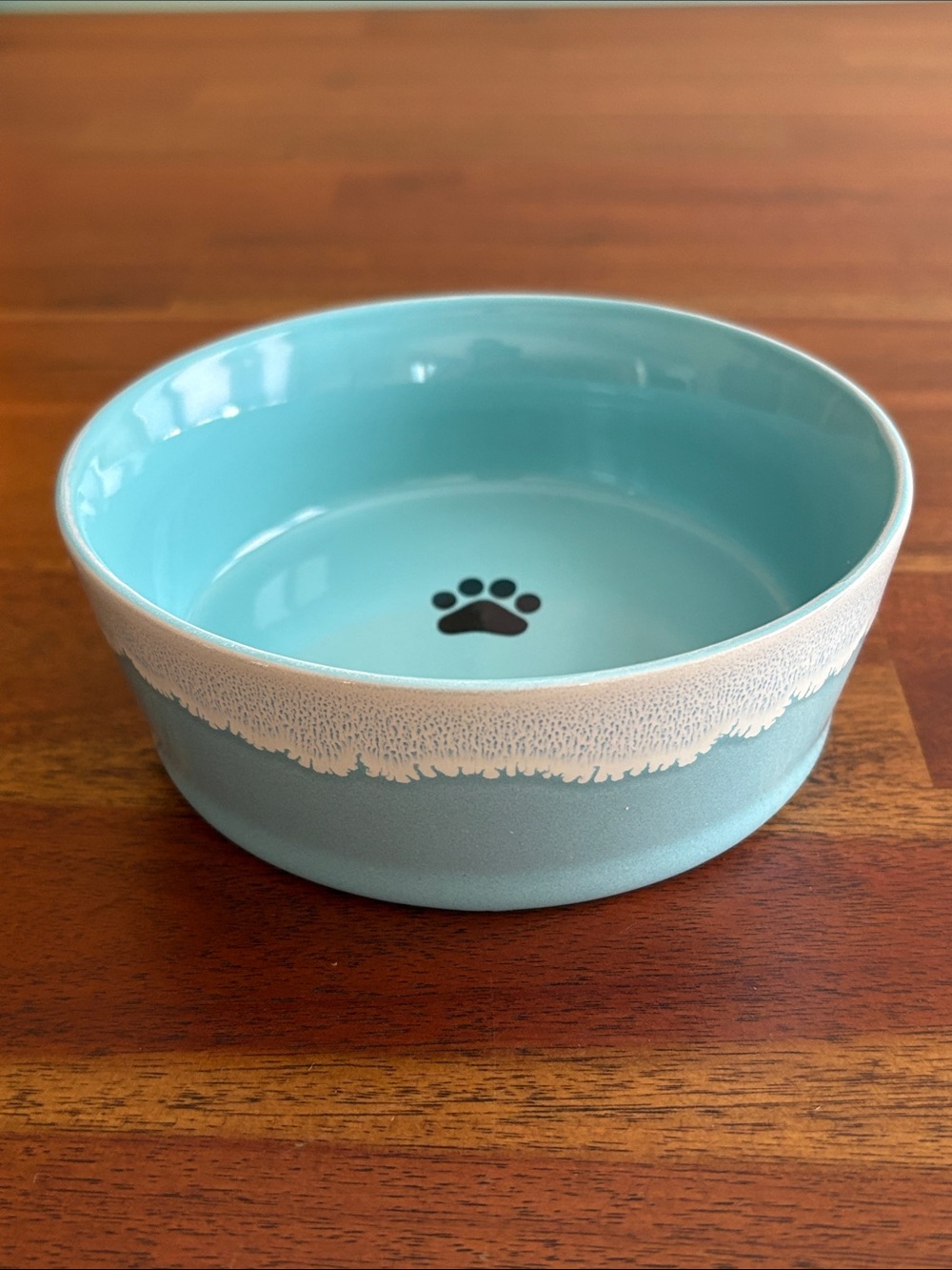 Stoneware Cat Bowl with the Paw- Blue Banded Drip Design
